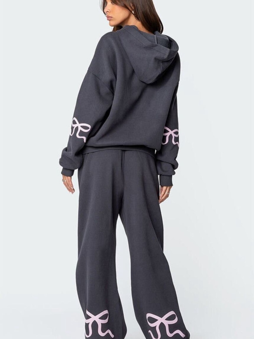 Edikted Black Hoodie with Pink Sleeve Graphics - Picture 2 of 2